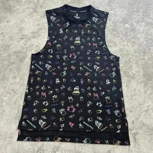 Magnlens Shirt Mens Medium Black Tank Top All Over Print Logo Workout Mesh Tee